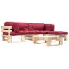 Set Muebles De Jardín De Palés 4 Pzas Cojines Rojos Madera Vidaxl