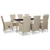 Set Comedor De Jardín 9 Piezas Y Cojines Ratán Sintético Beige Vidaxl