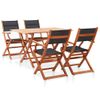 Set De Comedor Para Jardín 5 Pzas Madera Maciza Eucalipto Negro Vidaxl