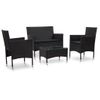 Set De Muebles De Jardín 4 Pzas Y Cojines Ratán Sintético Negro Vidaxl