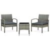 Set De Muebles Bistro De Jardín 3 Piezas Cojines Ratán Pe Gris Vidaxl