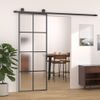 Puerta Corredera Aluminio Y Vidrio Esg Negra 76x205 Cm Vidaxl