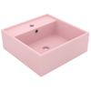 Lavabo Lujoso Cuadrado Rebosadero Cerámica Rosa Mate 41x41 Cm