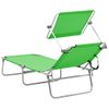 Tumbona Plegable Con Parasol De Acero Verde Manzana Vidaxl