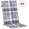 Cojín Silla Jardín Respaldo Alto 4 Uds Cuadros Gris 120x50x3 Cm Vidaxl