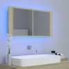 Rogal Armario Espejo De Baño Con Luz Led Roble Sonoma 90x12x45 Cm Rogal