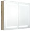 Rogal Armario De Baño Con Espejo Led Color Roble Y Blanco 80x12x68 Cm Rogal