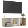 Mueble Para Tv Madera Contrachapada Blanco Y Roble 107x35x37 Cm Vidaxl