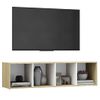 Mueble Tv Madera Contrachapada Blanco Y Roble 142,5x35x36,5 Cm Vidaxl