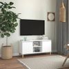 Mueble De Tv Con Patas De Madera Maciza Blanco 103,5x35x50 Cm Vidaxl