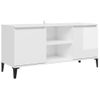 Mueble De Tv Con Patas De Metal Blanco Brillante 103,5x35x50 Cm Vidaxl