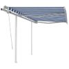 Toldo Manual Retráctil Con Postes Azul Y Blanco 3,5x2,5 M Vidaxl