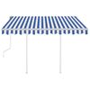 Toldo Manual Retráctil Con Postes Azul Y Blanco 3,5x2,5 M Vidaxl