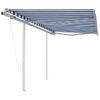 Toldo Retráctil Automático Con Postes Azul Y Blanco 3,5x2,5 M Vidaxl