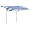 Toldo Retráctil Automático Con Postes Azul Y Blanco 3,5x2,5 M Vidaxl