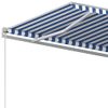 Toldo Retráctil Automático Con Postes Azul Y Blanco 3,5x2,5 M Vidaxl