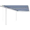 Toldo Retráctil Automático Con Postes Azul Y Blanco 4x3 M Vidaxl