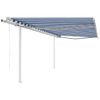 Toldo Manual Retráctil Con Postes Azul Y Blanco 4,5x3 M Vidaxl