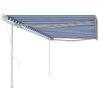 Toldo Retráctil Automático Con Postes Azul Y Blanco 5x3 M Vidaxl