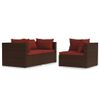 Set Muebles De Jardín 3 Piezas Y Cojines Ratán Sintético Marrón Vidaxl