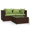 Set Muebles De Jardín 3 Piezas Y Cojines Ratán Sintético Marrón Vidaxl