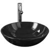 Lavabo Y Grifo Tapón Pulsador Cristal Templado Negro Vidaxl