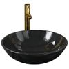 Lavabo Y Grifo Tapón Pulsador Cristal Templado Negro Vidaxl