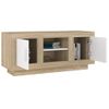 Mueble De Tv Madera Contrachapada Blanco Y Roble 102x35x45 Cm Vidaxl