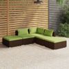 Set Muebles De Jardín 5 Piezas Y Cojines Ratán Sintético Marrón Vidaxl