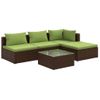 Set Muebles De Jardín 5 Piezas Y Cojines Ratán Sintético Marrón Vidaxl