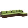 Set Muebles De Jardín 5 Piezas Y Cojines Ratán Sintético Marrón Vidaxl