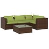 Set Muebles De Jardín 5 Piezas Y Cojines Ratán Sintético Marrón Vidaxl