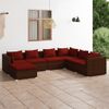 Set Muebles De Jardín 7 Piezas Y Cojines Ratán Sintético Marrón Vidaxl