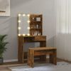 Juego De Tocador Con Led Madera Contrachapada Roble Ahumado Vidaxl