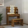 Juego De Tocador Con Led Madera Contrachapada Roble Ahumado Vidaxl