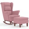 Sillón Mecedora Patas Madera Y Taburete Terciopelo Rosa Vidaxl