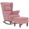 Sillón Mecedora Patas Madera Y Taburete Terciopelo Rosa Vidaxl