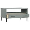 Mesa De Centro Patas Metal Oslo Madera Maciza Gris 85x50x45 Cm Vidaxl