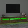 Mueble De Tv Con Luces Led Color Roble Ahumado 210x35x40 Cm Vidaxl