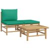 Set De Muebles De Jardín 3 Piezas Bambú Con Cojines Verde Vidaxl