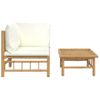 Set De Muebles De Jardín 2 Piezas Bambú Y Cojines Blanco Crema Vidaxl