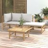 Set De Muebles De Jardín 4 Piezas Bambú Y Cojines Gris Claro Vidaxl