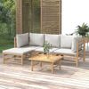 Set De Muebles De Jardín 5 Piezas Bambú Y Cojines Gris Claro Vidaxl