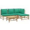 Set De Muebles De Jardín 5 Piezas Bambú Con Cojines Verde Vidaxl