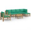 Set De Muebles De Jardín 7 Piezas Bambú Con Cojines Verde Vidaxl