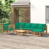 Set De Muebles De Jardín 7 Piezas Bambú Con Cojines Verde Vidaxl