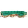 Set De Muebles De Jardín 11 Piezas Bambú Con Cojines Verde Vidaxl