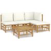 Set De Muebles De Jardín 5 Piezas Bambú Y Cojines Blanco Crema Vidaxl