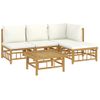 Set De Muebles De Jardín 5 Piezas Bambú Y Cojines Blanco Crema Vidaxl