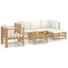 Set De Muebles De Jardín 6 Piezas Bambú Y Cojines Blanco Crema Vidaxl